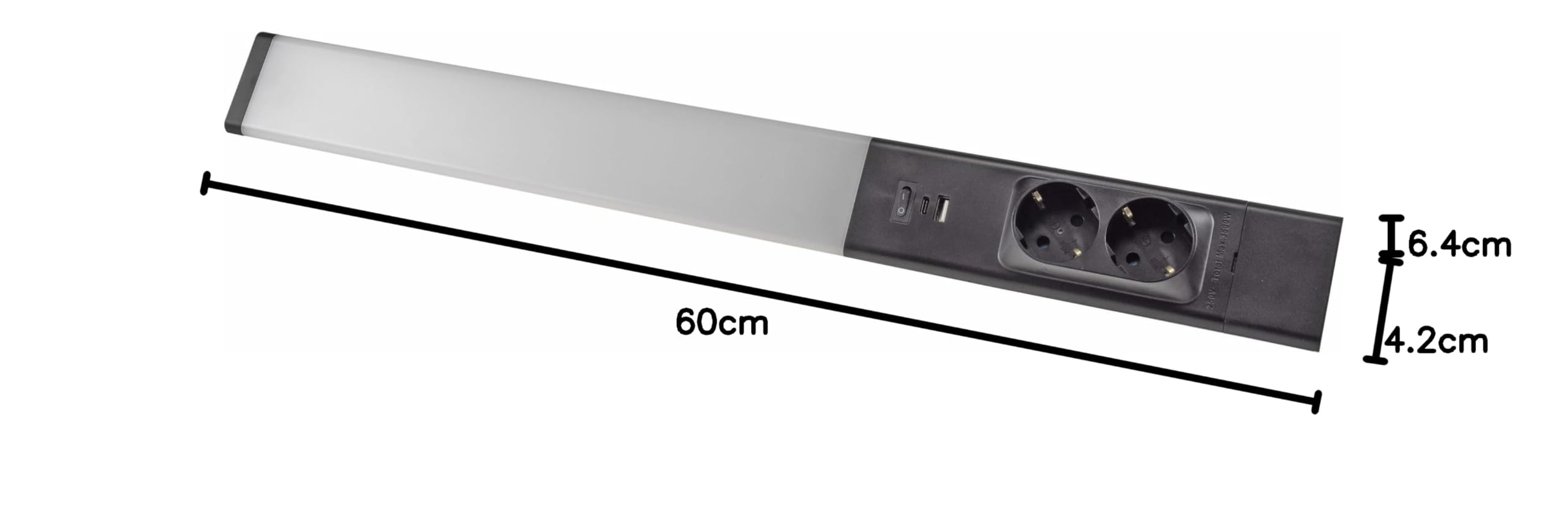 Lampada da sottopensile a LED "Arusha", lunghezza 60 cm, alluminio e plastica, corpo nero, con USB A+C, luce bianca neutra, interruttore della luce separato