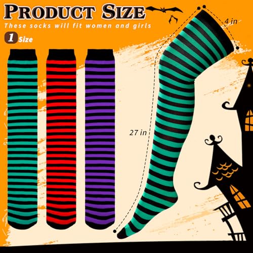 Eurzom 3 Pairs Witch Striped Socks High Thigh Socks over Knee Thin Tights Casual Long Stocking for Women Girls Halloween2