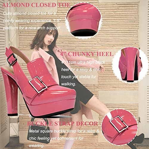 Image of SHODENSE Women Vintage Platform Chunky High Heels Pumps Shoes Round Closed Toe Platform Loafers Ankle Strap Block Heel Slingback Summer Sandals Backless Buckle Loafer Ladies Chic Sexy Party 4-11 M US
