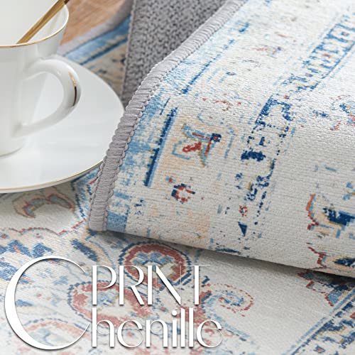 TOPICK Washbale Rug 120x180cm Large Floral Blue Rug Non Slip Lightweight Carept for Living Room Bedroom Dining Room - Image 2