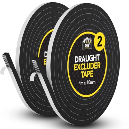 SOL 2pk Draught Excluder Tape 8m Total Length 10mm Wide 6mm Thick Self Adhesive Seal Draft Excluder for Doors and Windows Foam Strip Weatherproof Gap Filler Easy Install Home Door Frame Protection