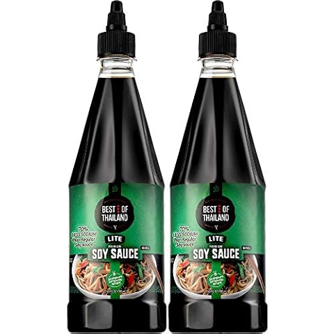 Best Of Thailand Premium Lite Soy Sauce Low Sodium | 2 Bottles of Lite Soy Sauce 23.65oz Real Authentic Asian-Brewed Marinade for Marinating Fish, Meat & Roasted Vegetables | 75% Less sodium Cover