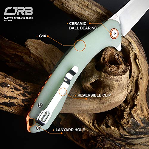 Cjrb Small Folding Pocket Knife With Stonewash Ar-Rpm9 Powder Steel Blade And G10 Handle Tactical Knife For Men Womens Edc Outdoor Survival Camping Hunting Hiking, Gobi(J1906) Natural Green #TOP6