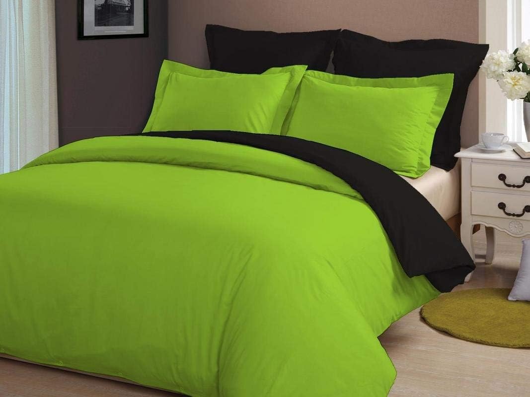 Soft Luxurious 1-Piece Quilt Reversible Duvet Cover with Corner Ties 100% Cotton 400 Thread Count Comforter Cover Solid (Full/Queen, Hot Pink & Black)