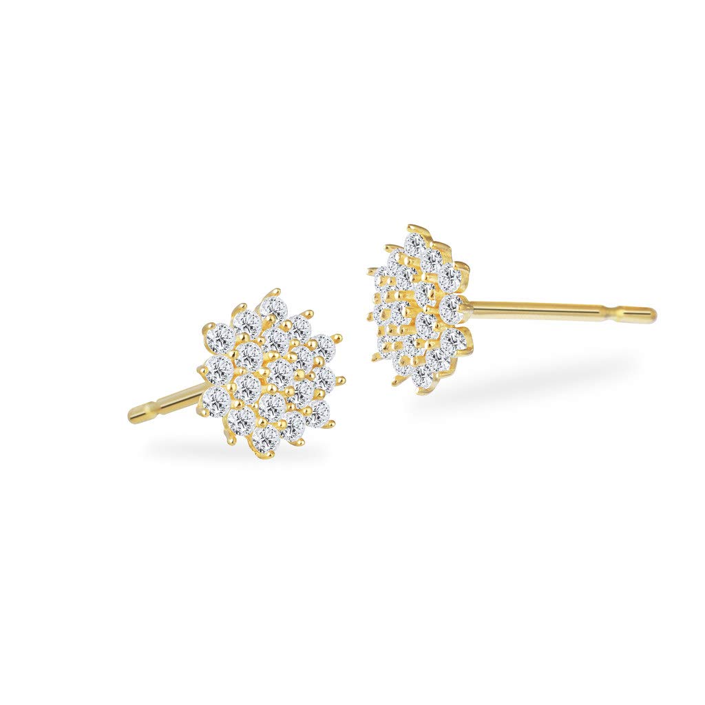 SOLIDGOLD - 14K Real Gold Snowflake Stud With Dazzling Crystal Clear CZ's