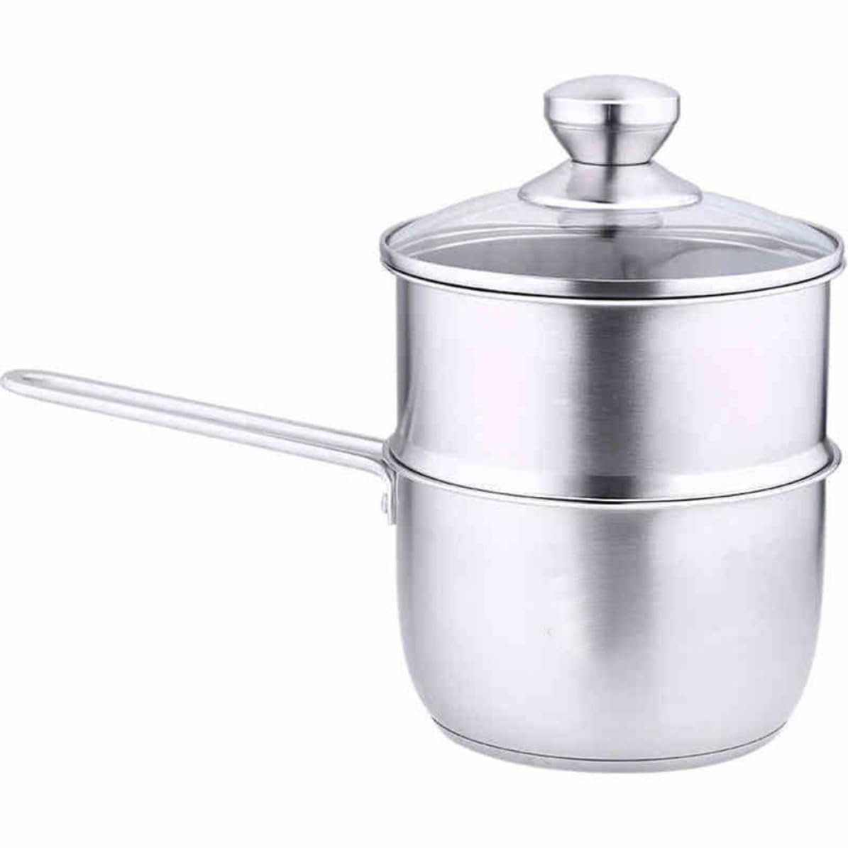 Edelstahl Stieltopf mit Deckel und Dampfgarer Ergonomisches Design 16cm Multifunktions Kochtopf für Babybrei und Instant Nudeln für Zuhause und Outdoor