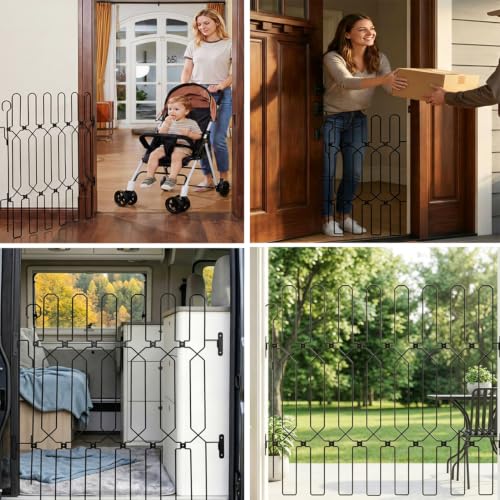 Barrera de seguridad metálica blanca tipo acordeón y plegable de 121x85cm para casa 3