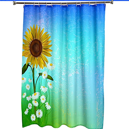 Rideau de douche polyester anti moisissure imperméable fleurs jaune bleu - 7