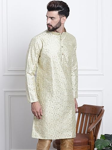 Image of SOJANYA (Since 1958 Men's Cotton Blend Navy Paisley Design only Long Kurta