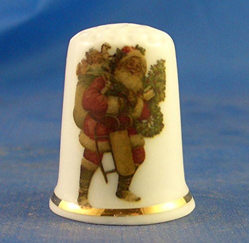 Birchcroft Porcelain China Collectable Thimble - Santa Claus and Christmas Tree