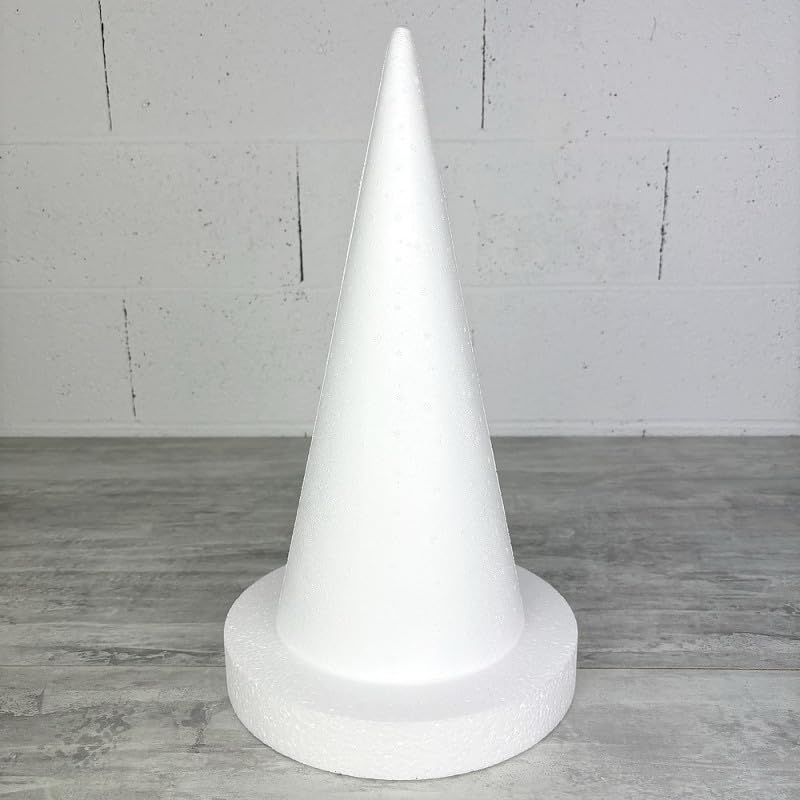 Cône en polystyrène h. 40 cm avec Support, Disque diam. 25 cm, Hauteur Totale 44 cm, à décorer