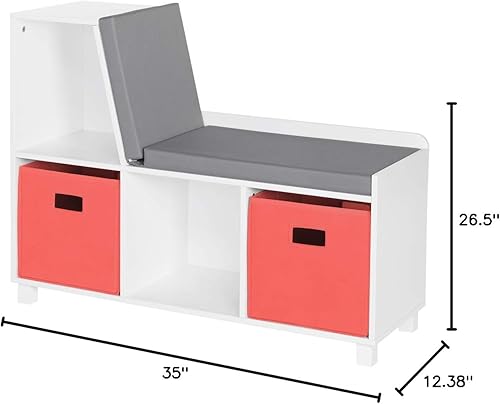 Miniatura 28 de RiverRidge Book Nook Collection Cubbies para niños con banco de almacenamiento de 2 piezas, color blanco con cubos grises Blanco con contenedores
