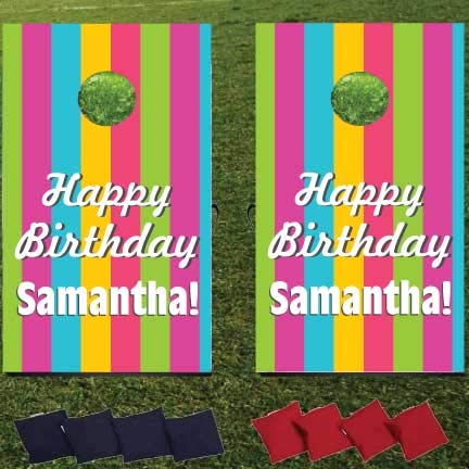 VictoryStore Cornhole Games Custom Birthday Bag Toss Game Custom Birthday Cornhole 8 Bags Included (Rainbow Stripes)
