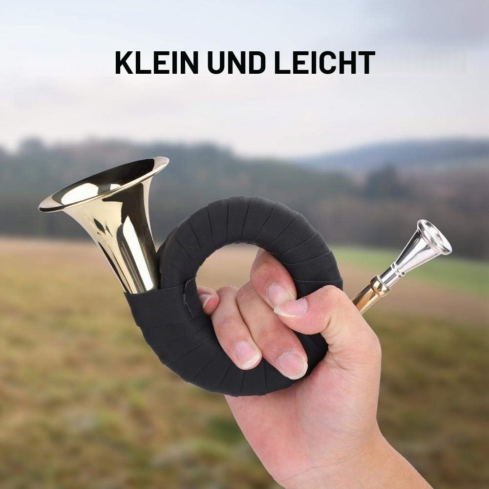 Bb Jagdhorn, Messing Jagdhorn Mini leichte tragbare Horn Messing Instrument Set mit Aufbewahrungstasche sauberes Tuch und Halterung