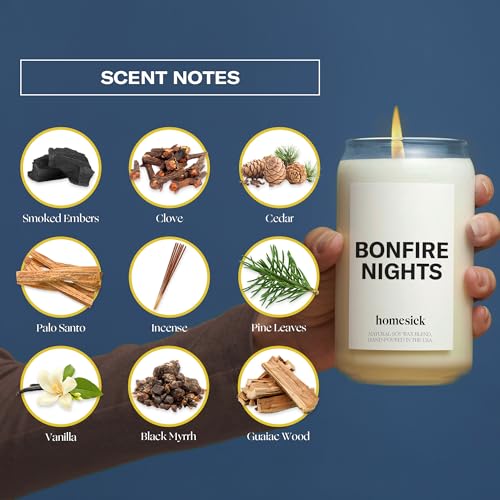 Homesick-Scented-Candles-for-Home-Bonfire-Nights-1375-oz-Long-Lasting-Soy-Wax-Blend-Jar-Candle-Gifts-for-Women-Men-60-80-Hours-Burn-Time-Notes-of-Smoked-Embers-Palo-Santo-Vanilla Homesick Scented Candles for Home Bonfire Nights 1375 oz Long Lasting Soy Wax Blend Jar Candle Gifts for Women Men 60 80 Hours Burn Time Notes of Smoked Embers Palo Santo Vanilla