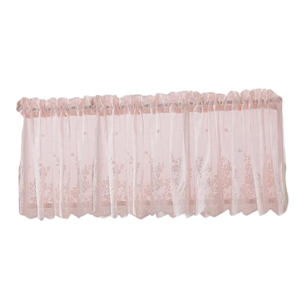 Hbbgdiy Sheer Valance Curtain for Kitchen Window, Short Floral Lace Curtains with Pocket Top, Tulle Semi-Transparent Window Drapery 130x41CM, Elegant
