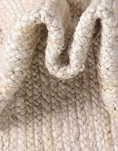 Image of Unique Loom Braided Jute Collection Area Rug - Dhaka (5' 1 inch x 8' Oval, White)
