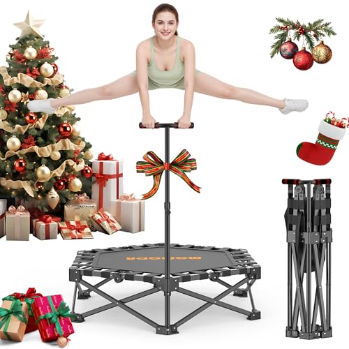 MOMODA Klappbar Fitness Trampolin Indoor mit Griff, Keine Installation Rebounder für Kinder und Erwachsene, Durchmesser 106 cm (schwarz)
