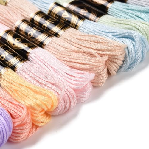 Image of FASHEWELRY 105 Yards Crewel Cross Stitch Floss 1mm Polyester Embroidery Floss Thread Embroidery Thread Bulk for Jewelry Making Bracelet Knitting Stitch Supply (Rainbow)