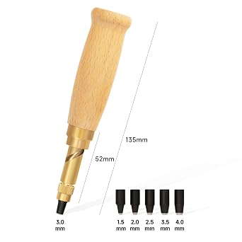 KEARING Wooden Screw Punch - 6 Sizes Adjustable Leather & Paper Hole Punch