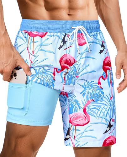 Mens Compression Swim Trunks: 9 inch 2 in 1 Quick Dry Liner Stretchy Comfort Soft Drawstring Pockets Beach Pool