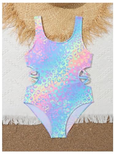 Floerns Girl's Leopard Print Cut Out Waist Scoop Neck Monokini One Piece Swimsuit3