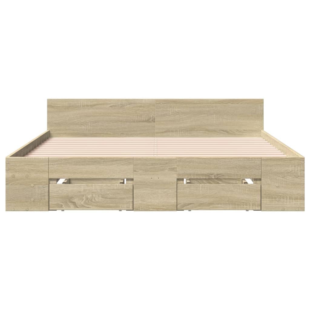 Letto 120x190 Con Cassetti - Giroletto Contenitore In Legno Rovere Sonoma, Singolo