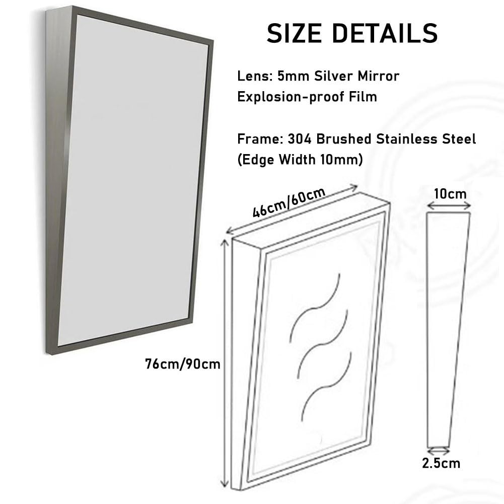 exproyzk Specchio inclinabile Specchio piastrellato con Cornice in Acciaio Inox 304 Specchio per Il Trucco Specchio per Bagno Commerciale(Nero,90x60cm)