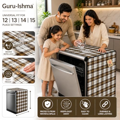 Image of Waterproof Dishwasher Cover for 12 to 15 Place Setting | Suitable with Bosch, LG, IFB, Hafele, Faber & More | Dustproof Appliance Protector Zip Cover Universal Fit-(63X63X88cms Design 11)