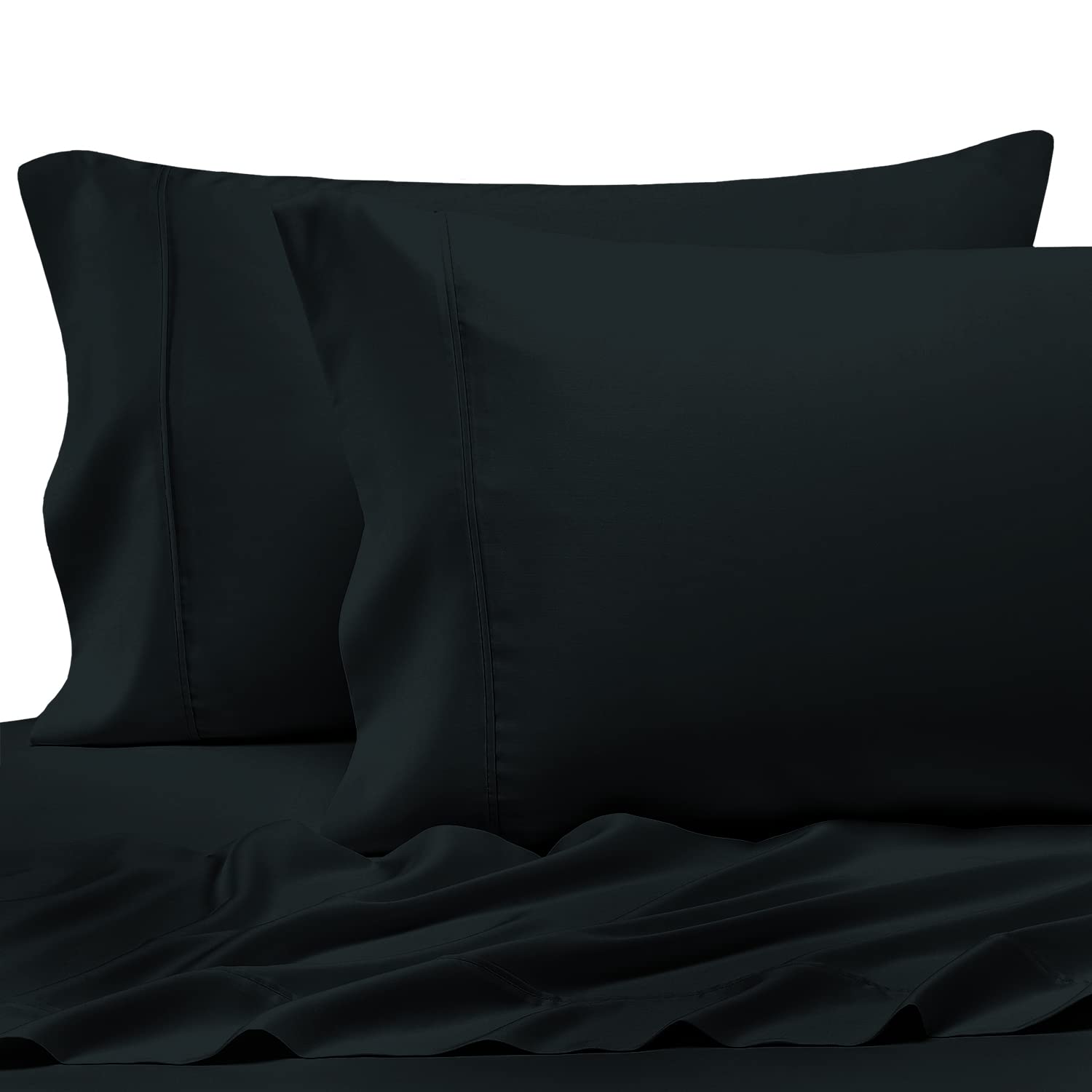 Pizuna Pure 100% Cotton Pillow Cases Queen Size Set of 2 Black, Luxurious 400 Thread Count Long Staple Cotton Sateen with Stylish 4" Hem (Combed Black Cotton Pillow Cases Queen)OEKO-TEX STANDARD 100