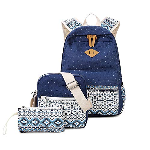 ZhengYue Casual Canvas Schulrucksack Set+Schultertasche +Geldbeutel/Mäppchen Causal Rucksack Freizeitrucksack Daypacks Backpack für Mädchen Jungen & Kinder Jugendliche Damen Herren Blue
