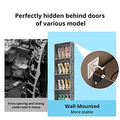 Maginels 4 Tier Shoe Rack Organizer With Cover, Slim Shoe Storage Cabinet, Behind The Door, Narrow Shoe Shelf For Closet, Entryway, Black #TOP4