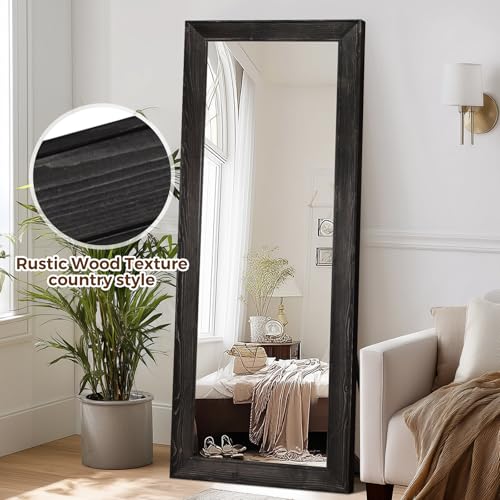 Image of 65x24in Full Length Mirror, Rustic Black Beveled Wood Frame