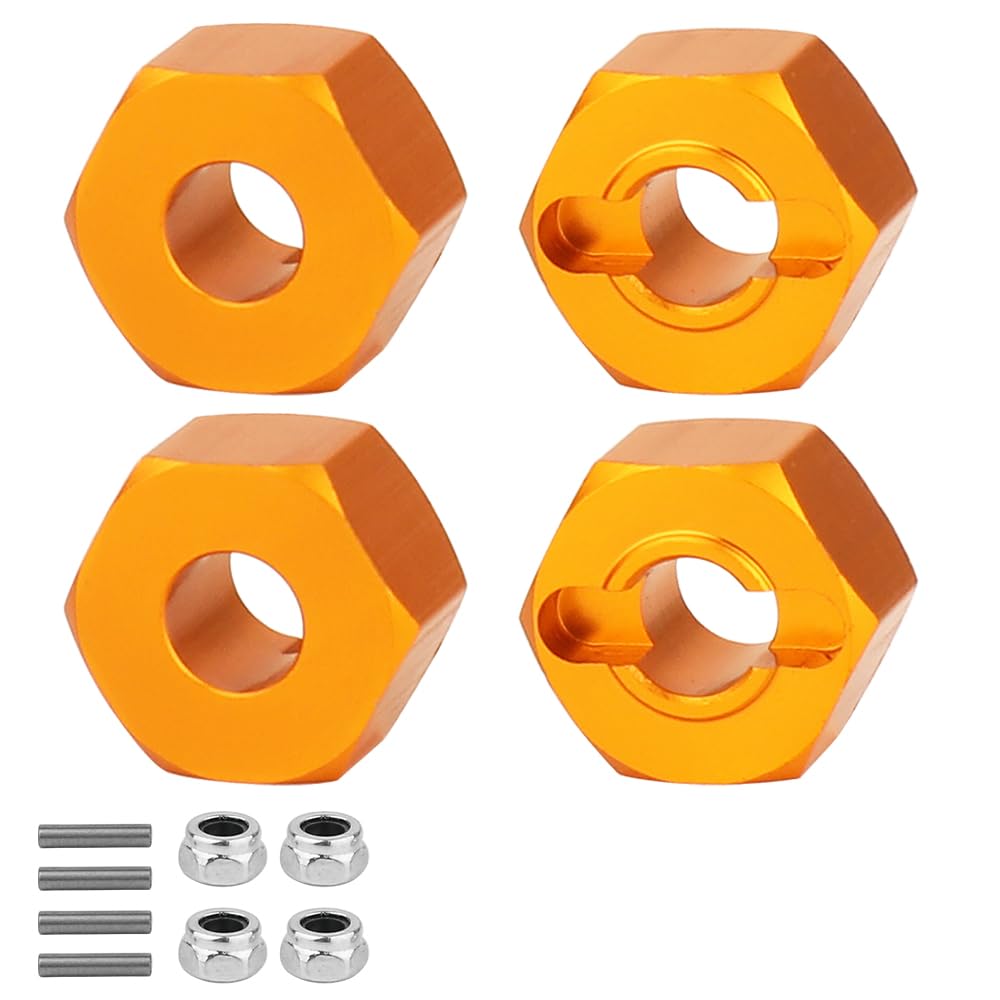 Pothyes 4PCS Metal 12mm Extended Wheel Hex Hub Adapter for MJX Hyper Go H16 16207 16208 16209 16210 1/16 1/14 RC Car Upgrades Parts Accessories (Orange)