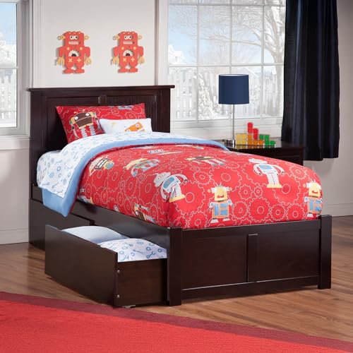 AFI, Madison Twin XL Platform Bed with Footboard, Storage Drawers, and Attachable USB Charger, Espresso