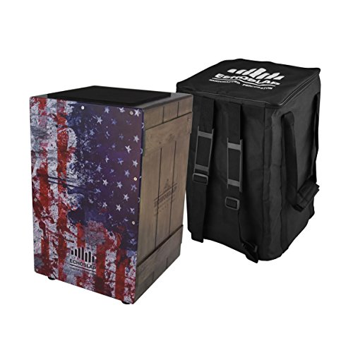 Echoslap Vintage Crate Cajon -Vintage American Flag, Hand Crafted, Siam Oak Body, Plus Gig Bag