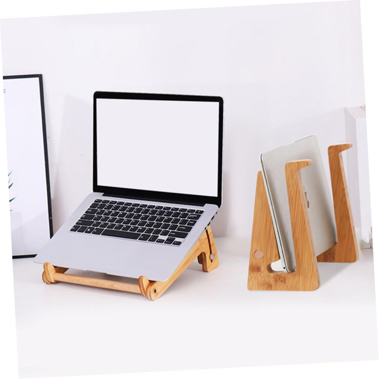 Supporto per Computer Portatile in Legno Ecologico Regolabile, Supporto Pieghevole per Laptop da 13-15,6 Pollici, Accessorio Multifunzionale per Ufficio e Studio