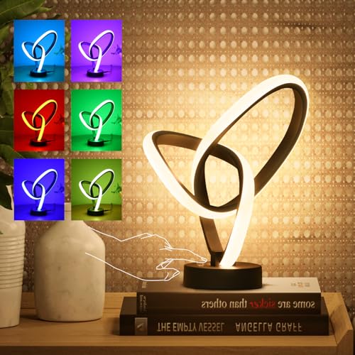 Vocevos LED Modern Table Lamps, RGB Table Lamp with 7 Colors 10 Light Modes, 3-Way Dimmable Bedside Touch Spiral Cool Desk Lamps for Nightstand