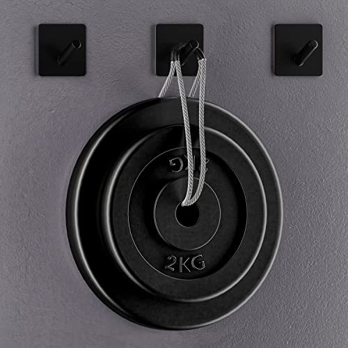 Sayoneyes Adhesive Towel Hooks For Hanging – Matte Black Sus304 Stainless Steel Waterproof Wall Hooks With Strong Adhesive Tapes – 3M Hooks For Bathroom, Bedroom, Kitchen – 4 Pack #TOP1