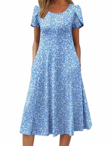 Image of ZEAGOO Womens Casual Dresses for Summer Short Sleeve Flare Midi Dress Loose Flowy Beach Sundress
