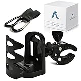 Universal Stroller Cup Holder + 2 Hooks | Attachable Drink Holder Fits All Strollers, Bike, Wheelchair, Pushchair | Adjustable Water Bottle Holder by Aflario