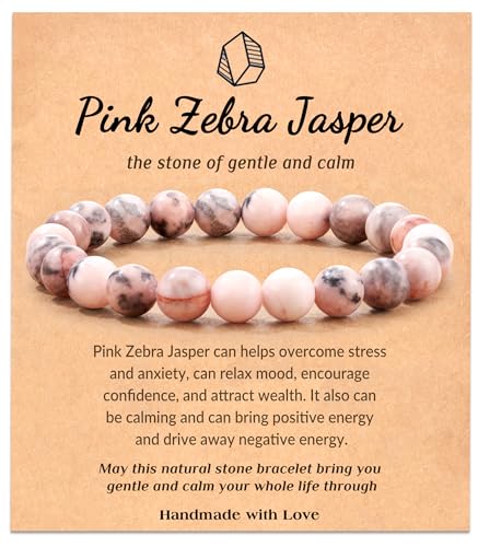 Seyaa Bracelet for Women, Pink Zebra Jasper Bracelet, Birthday Valentines Day Gift for Her Teen, Natural Crystal Stone