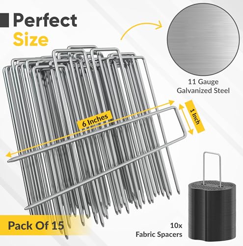 BzBirds USA Made 15 Pack Landscape Staples 6 inch 11 Gauge Garden Stakes Galvanized Garden Staples | Metal Ground Stakes for Gardening| Yard Stakes for Decoration, Weed Barrier Fabric
