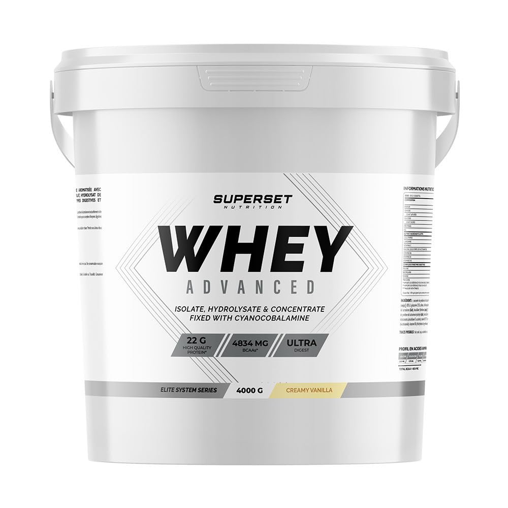 Superset Nutrition | 100% Whey Proteine Advanced (4kg) | Whey protéine | Pure Whey ultra-filtrée : 3 sources de protéines de haute qualité avec absorption rapide - Vanille Crémeuse