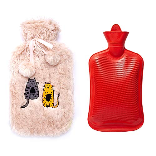 Kruik, BiggDesign Cats, Warmwaterkruik, Warmwater Kruik met Hoes, Super zachte luxe Pluche… (Beige Cats) - Image 5