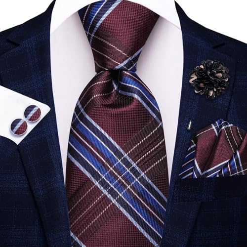 Image of Hi-Tie Mens Paisley Floral Striped Ties Set Silk Necktie and Lapel Pin for Men Pocket Square Cufflinks Set Business Wedding