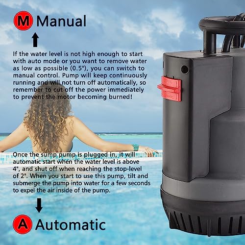 Fluentpower 1/2Hp Sump Pump 2500Gph Submersible Utility Pump, Automatic Or Continuous Manual Operation By Integrated Float Switch, Drain Clean Water For Basement Flood Cellar Pool Pond Garden Hot Tub #TOP2