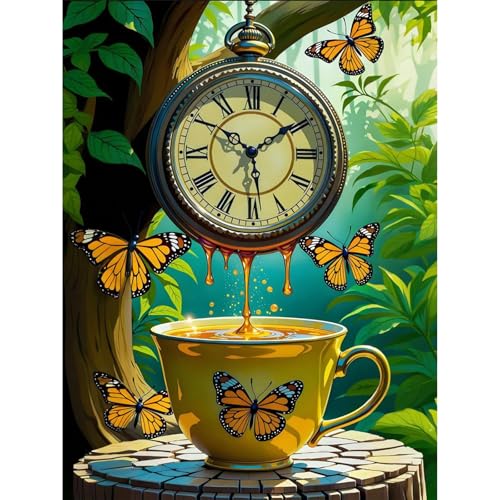 Kits de arte de diamantes de café, pintura de diamante de mariposa 5D para adultos, kit de gemas redondas para regalo, decoración de pared del hogar, 12 x 16 pulgadas