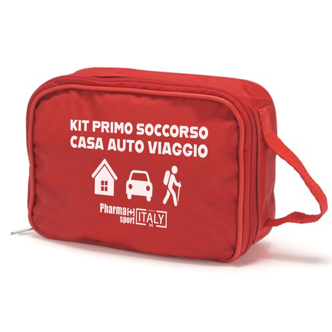 PHARMAPIÙ SPORT – Kit Primo Soccorso per Casa, Auto e Viaggio | Borsa Emergenza Completa con Garze, Cerotti, Disinfettante e Guanti | MADE IN ITALY