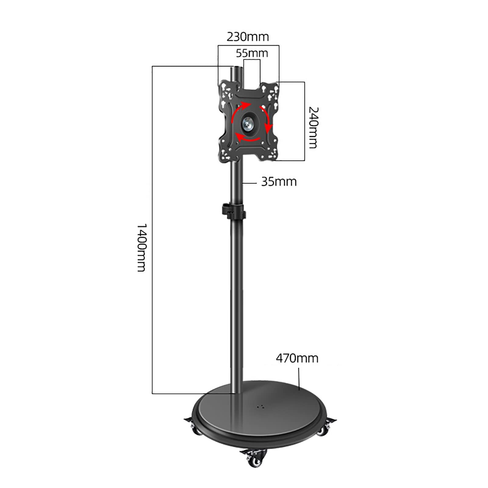 Carrello Porta TV Mobile su Ruote, Supporto da Pavimento per TV con Attacco Girevole, Adatto A TV E Monitor da 24 A 55 Pollici, Perfetto per Angoli E Camere da Letto.